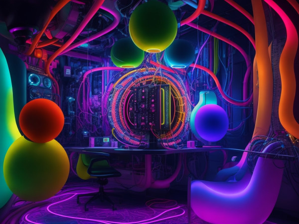 DreamShaper_v7_a_computer_with_lots_of_wires_inside_a_colorful_1.jpg