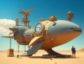 DreamShaper_v7_A_retro_futuristic_clock_in_the_desert_whales_w_0.jpg
